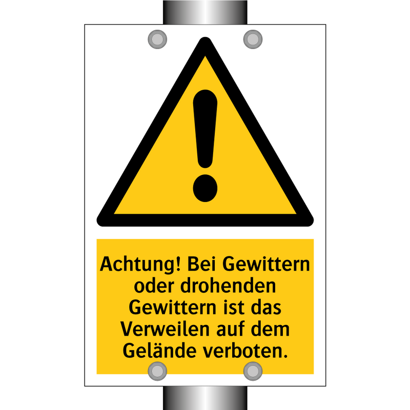 Achtung! Bei Gewittern oder drohenden Gewittern ist das Verweilen auf dem Gelände verboten.