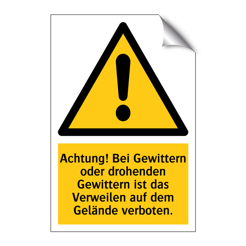 Achtung! Bei Gewittern oder drohenden Gewittern ist das Verweilen auf dem Gelände verboten.