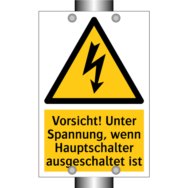 Vorsicht! Unter Spannung, wenn Hauptschalter ausgeschaltet ist