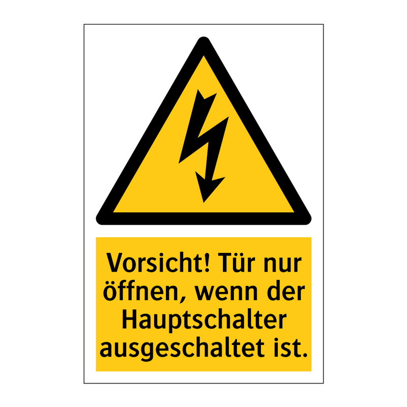 Vorsicht! Tür nur öffnen, wenn der Hauptschalter ausgeschaltet ist.