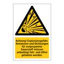 Achtung! Explosionsgefahr. Armaturen und Dichtungen für vorgespannte Sauerstoff müssen unbedingt fett- und ölfrei gehalten werden.