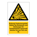 Achtung! Explosionsgefahr. Halten Sie Armaturen und Dichtungen für komprimierten Sauerstoff absolut frei von Fett und Öl.