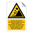 Achtung! Auf diesem Abschnitt des Weges besteht erhöhte Gefahr von Steinschlag und Erdrutschen. Bei Sturm, Gewitter und starkem Regen ist das Betreten verboten!