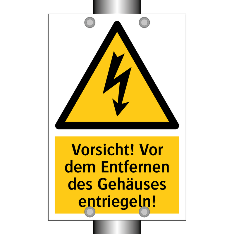 Vorsicht! Vor dem Entfernen des Gehäuses entriegeln!