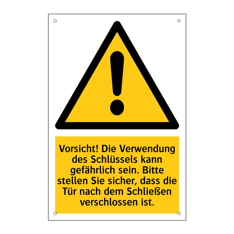 Vorsicht! Die Verwendung des Schlüssels kann gefährlich sein. Bitte stellen Sie sicher, dass die Tür nach dem Schließen verschlossen ist.