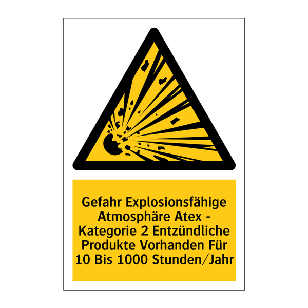 Gefahr Explosionsfähige Atmosphäre Atex - Kategorie 2 Entzündliche Produkte Vorhanden Für 10 Bis 1000 Stunden/Jahr