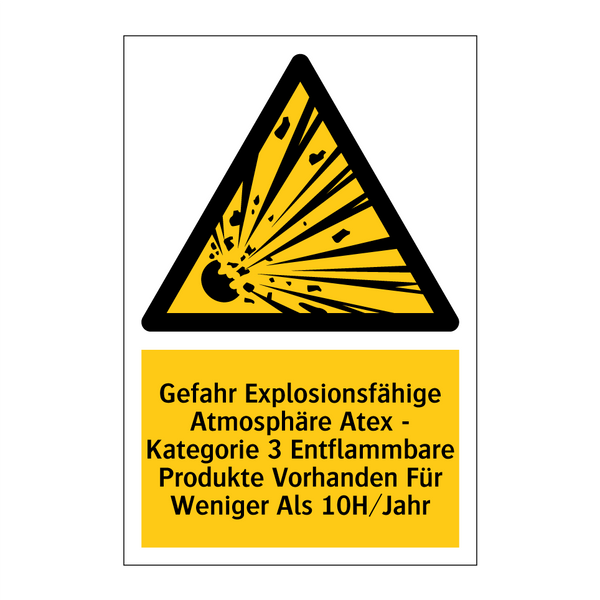 Gefahr Explosionsfähige Atmosphäre Atex - Kategorie 3 Entflammbare Produkte Vorhanden Für Weniger Als 10H/Jahr