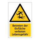 Betreten der Eisfläche verboten Lebensgefahr