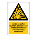 Explosionsgefahr Rauchen, offenes Feuer und Feuer verboten Funkenbildung vermeiden