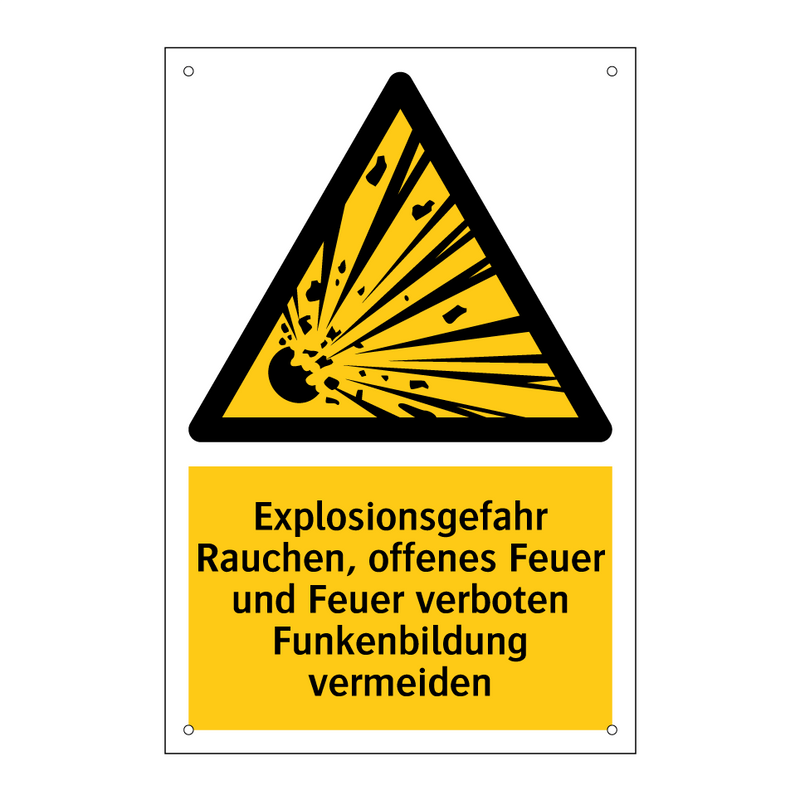 Explosionsgefahr Rauchen, offenes Feuer und Feuer verboten Funkenbildung vermeiden