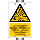 Explosionsgefahr Rauchen, offenes Feuer und Feuer verboten Funkenbildung vermeiden