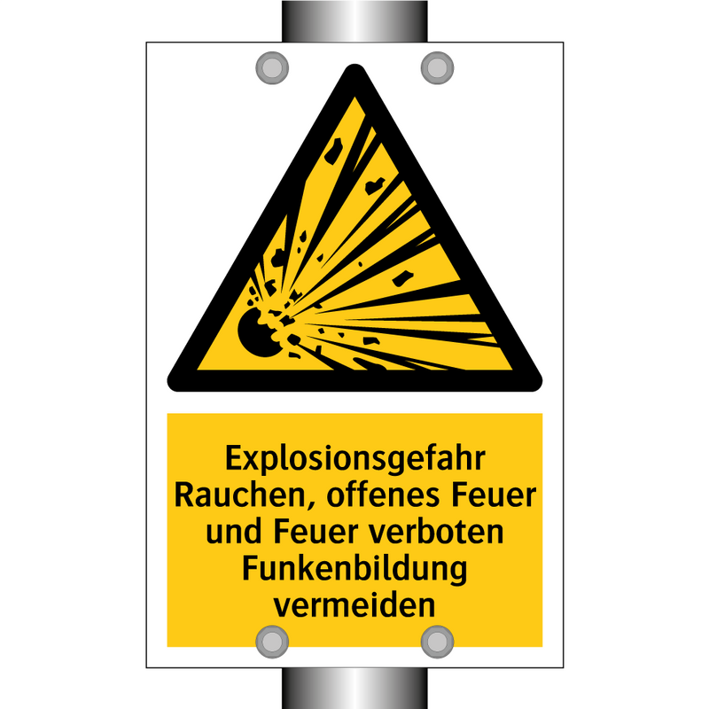 Explosionsgefahr Rauchen, offenes Feuer und Feuer verboten Funkenbildung vermeiden