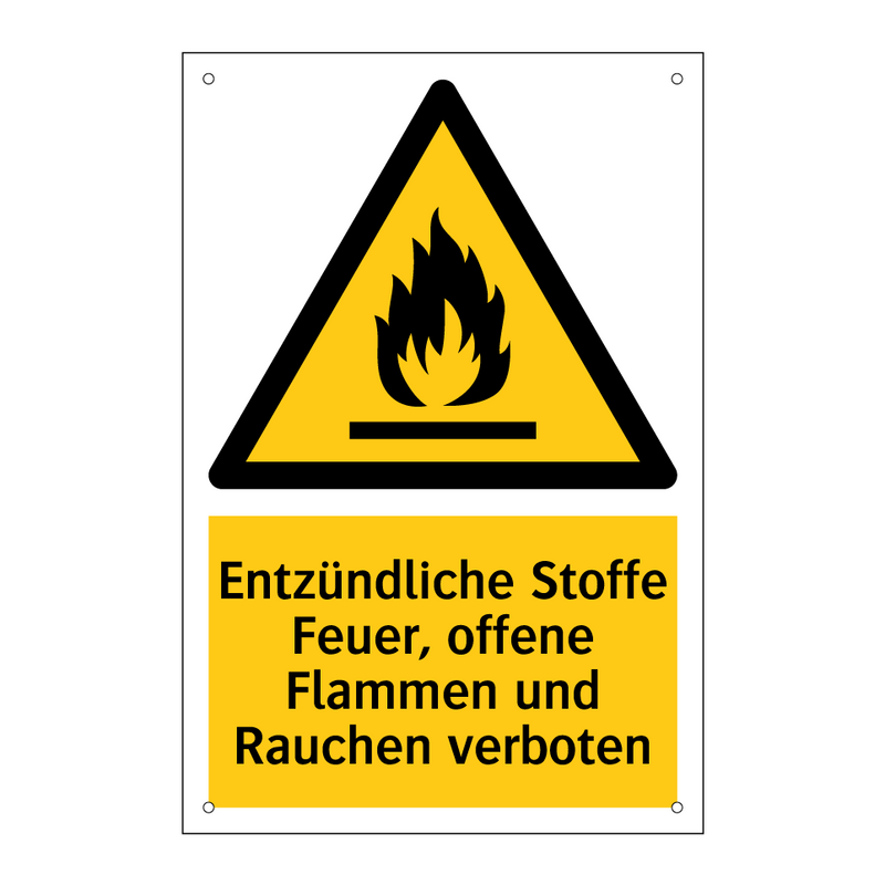 Entzündliche Stoffe Feuer, offene Flammen und Rauchen verboten