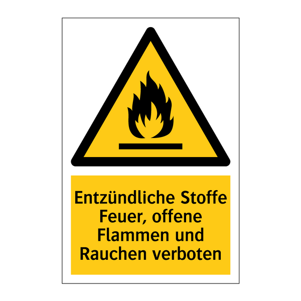 Entzündliche Stoffe Feuer, offene Flammen und Rauchen verboten