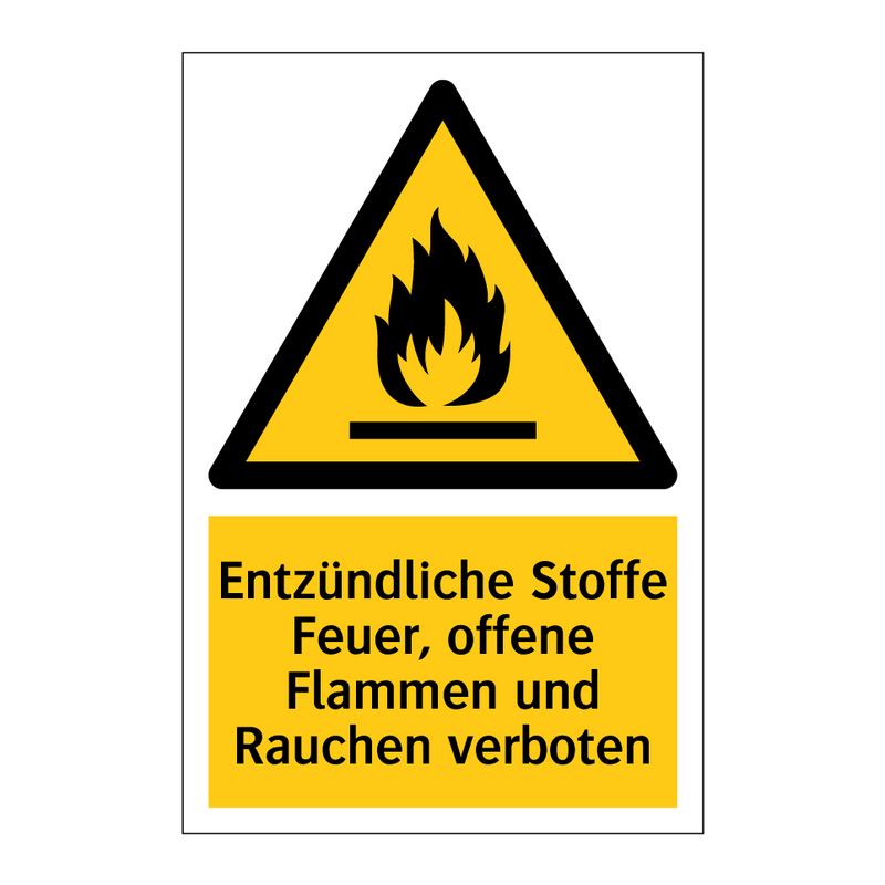 Entzündliche Stoffe Feuer, offene Flammen und Rauchen verboten