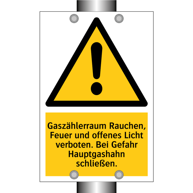 Gaszählerraum Rauchen, Feuer und offenes Licht verboten. Bei Gefahr Hauptgashahn schließen.