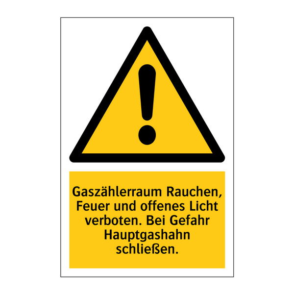 Gaszählerraum Rauchen, Feuer und offenes Licht verboten. Bei Gefahr Hauptgashahn schließen.