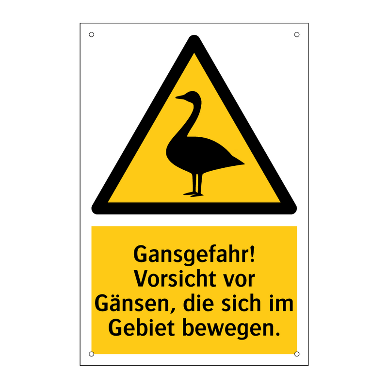 Gansgefahr! Vorsicht vor Gänsen, die sich im Gebiet bewegen.