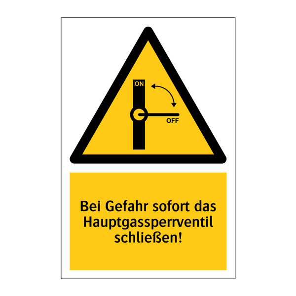 Bei Gefahr sofort das Hauptgassperrventil schließen!