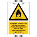 In diesem Raum ist nur die Lagerung von Kraftfahrzeugen mit Benzin- oder Dieselmotorantrieb gestattet!