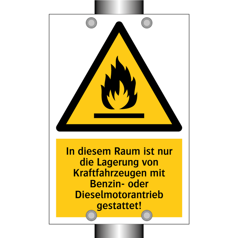 In diesem Raum ist nur die Lagerung von Kraftfahrzeugen mit Benzin- oder Dieselmotorantrieb gestattet!