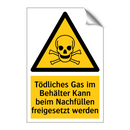 Tödliches Gas im Behälter Kann beim Nachfüllen freigesetzt werden