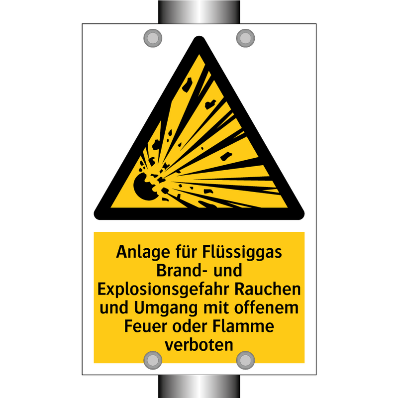 Anlage für Flüssiggas Brand- und Explosionsgefahr Rauchen und Umgang mit offenem Feuer oder Flamme verboten
