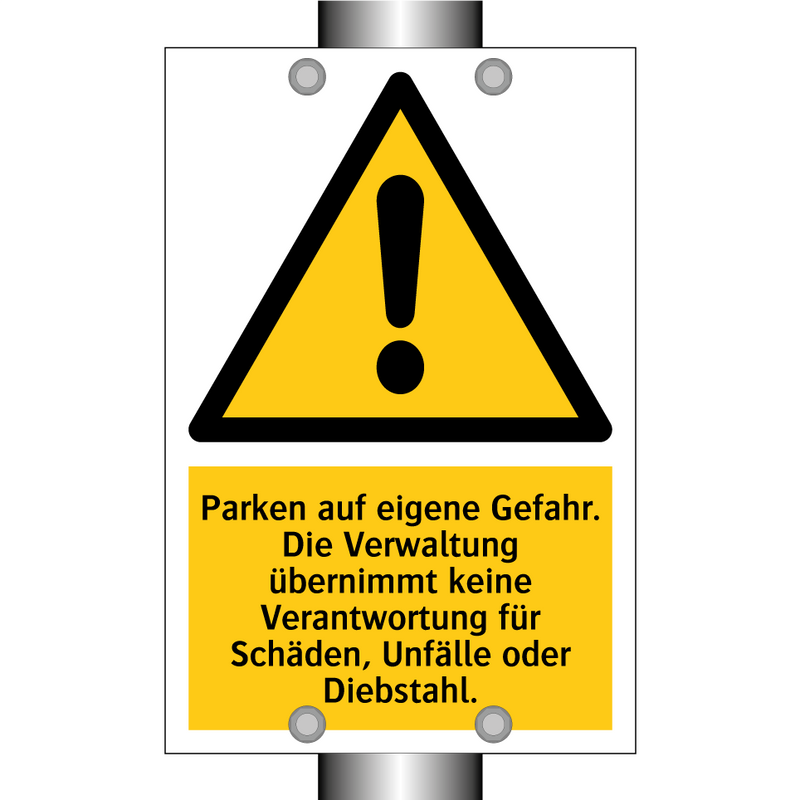 Parken auf eigene Gefahr. Die Verwaltung übernimmt keine Verantwortung für Schäden, Unfälle oder Diebstahl.