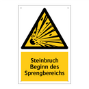 Steinbruch Beginn des Sprengbereichs