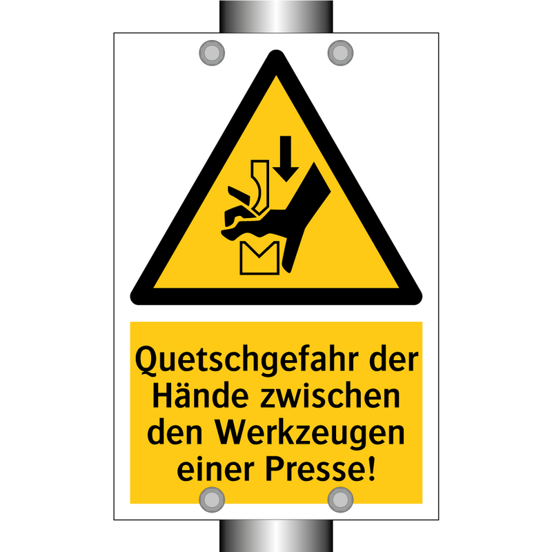 Quetschgefahr der Hände zwischen den Werkzeugen einer Presse!