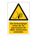 Der Geräuschpegel hinter der Tür überschreitet 80 dB(A). Gehörschutz verwenden.