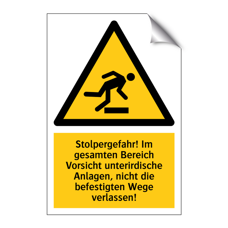 Stolpergefahr! Im gesamten Bereich Vorsicht unterirdische Anlagen, nicht die befestigten Wege verlassen!