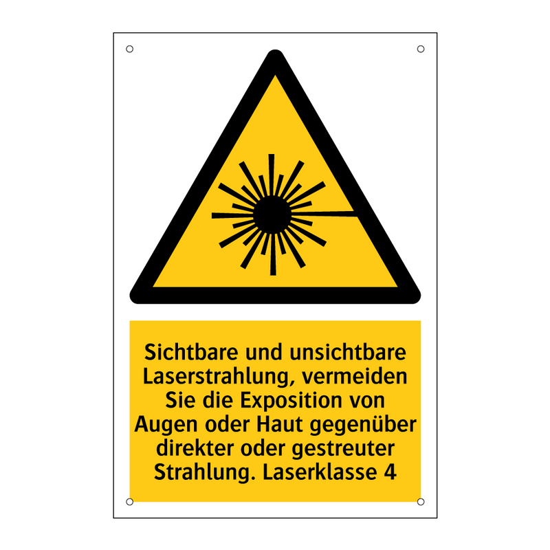 Sichtbare und unsichtbare Laserstrahlung, vermeiden Sie die Exposition von Augen oder Haut gegenüber direkter oder gestreuter Strahlung. Laserklasse 4