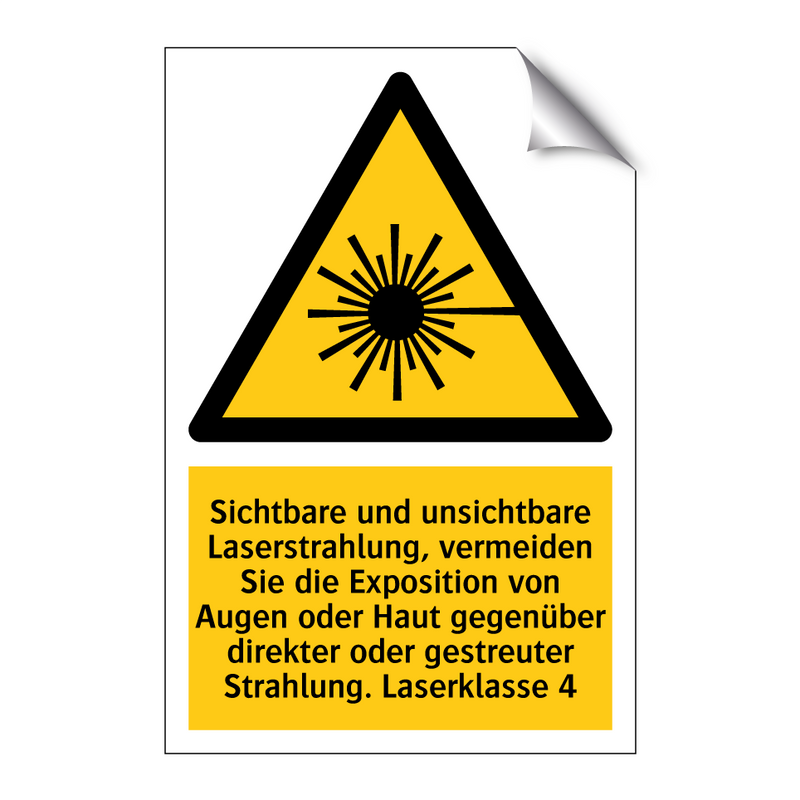 Sichtbare und unsichtbare Laserstrahlung, vermeiden Sie die Exposition von Augen oder Haut gegenüber direkter oder gestreuter Strahlung. Laserklasse 4