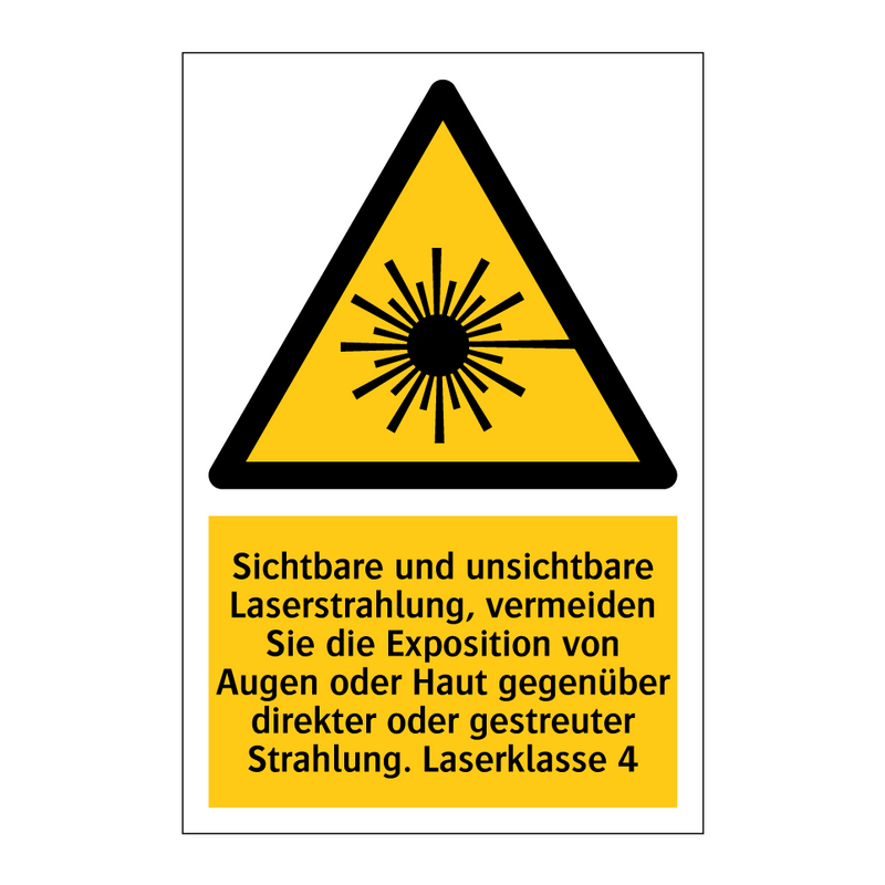Sichtbare und unsichtbare Laserstrahlung, vermeiden Sie die Exposition von Augen oder Haut gegenüber direkter oder gestreuter Strahlung. Laserklasse 4