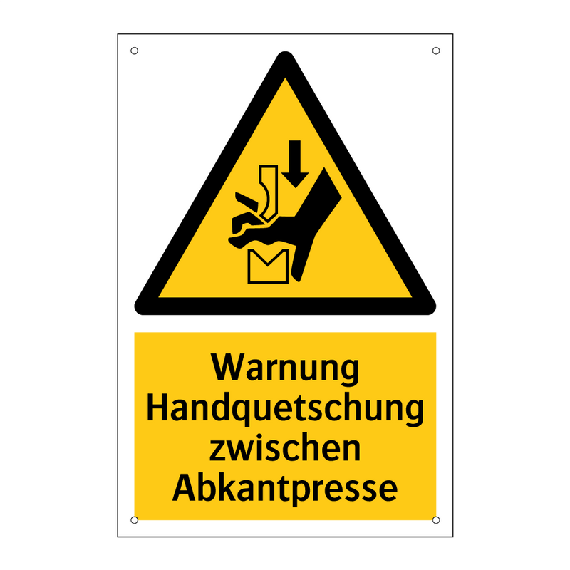 Warnung Handquetschung zwischen Abkantpresse