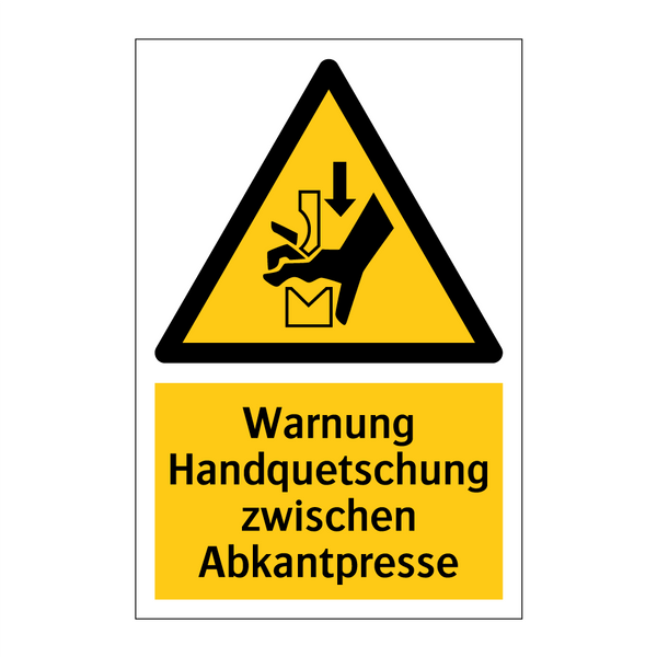 Warnung Handquetschung zwischen Abkantpresse