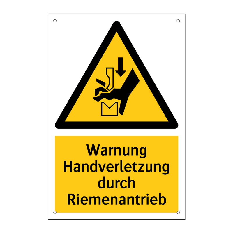 Warnung Handverletzung durch Riemenantrieb