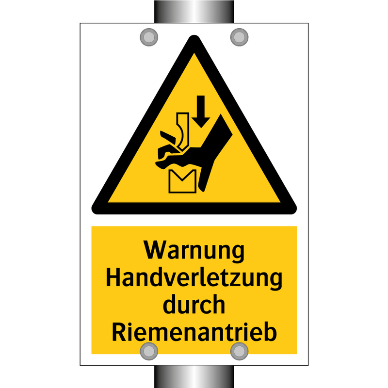Warnung Handverletzung durch Riemenantrieb