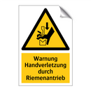 Warnung Handverletzung durch Riemenantrieb