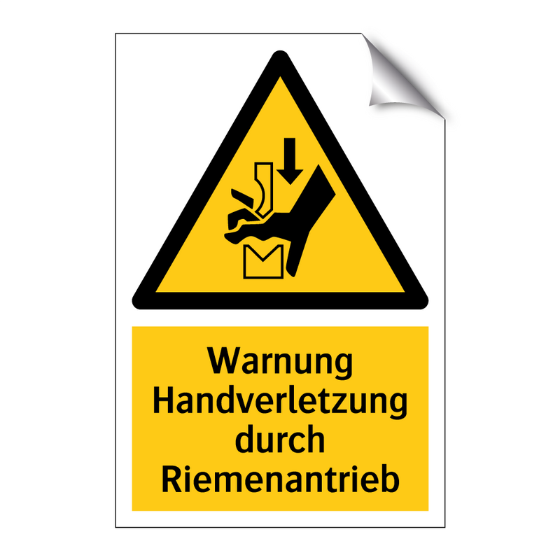 Warnung Handverletzung durch Riemenantrieb