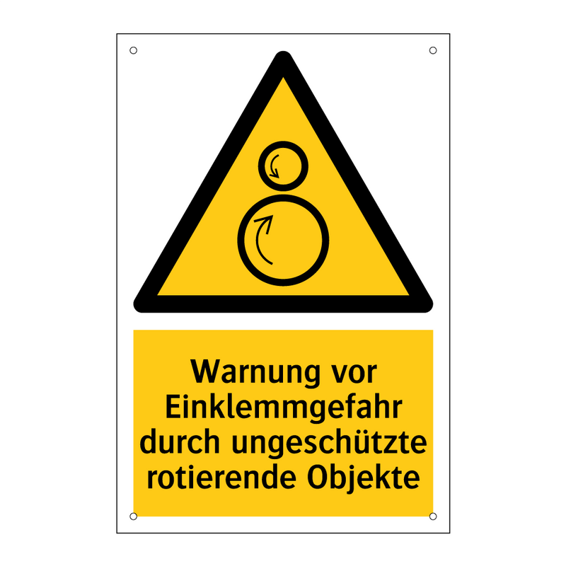 Warnung vor Einklemmgefahr durch ungeschützte rotierende Objekte