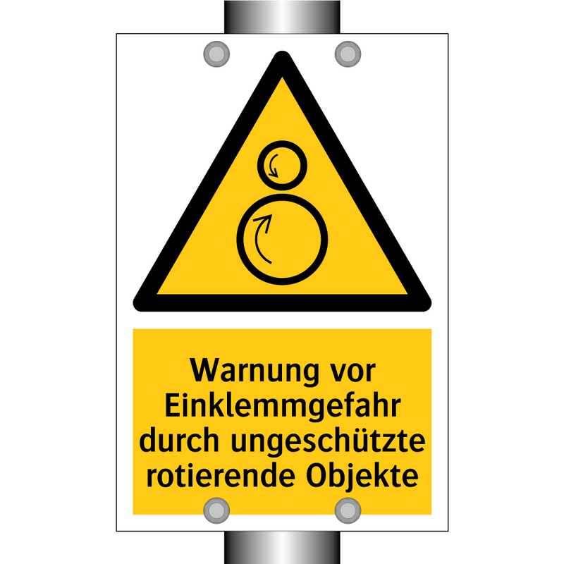 Warnung vor Einklemmgefahr durch ungeschützte rotierende Objekte