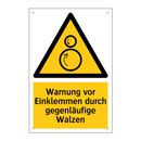 Warnung vor Einklemmen durch gegenläufige Walzen