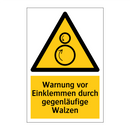 Warnung vor Einklemmen durch gegenläufige Walzen