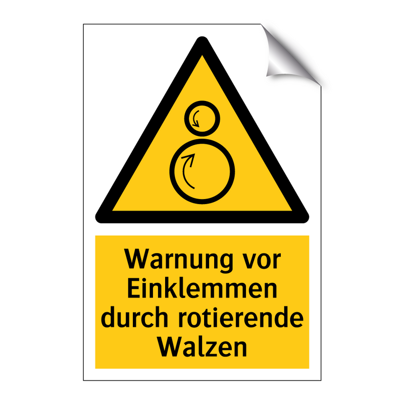 Warnung vor Einklemmen durch rotierende Walzen