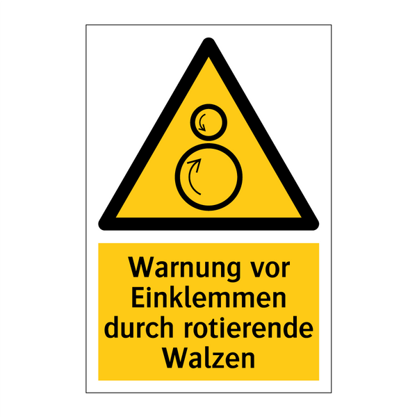 Warnung vor Einklemmen durch rotierende Walzen
