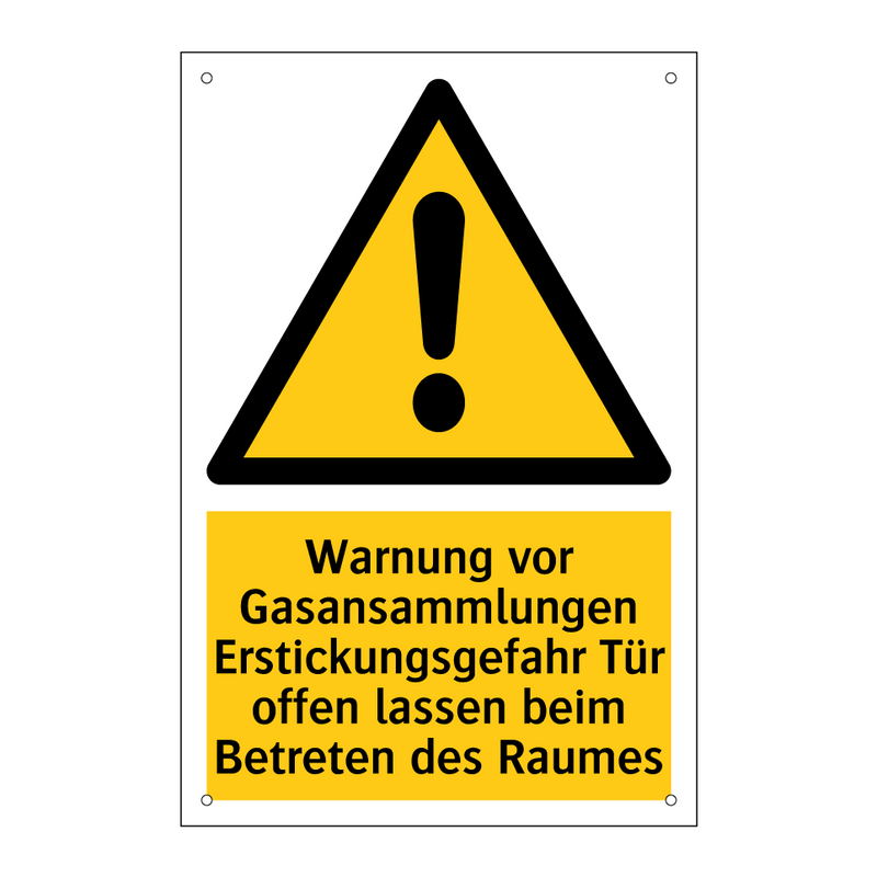 Warnung vor Gasansammlungen Erstickungsgefahr Tür offen lassen beim Betreten des Raumes