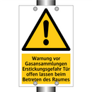 Warnung vor Gasansammlungen Erstickungsgefahr Tür offen lassen beim Betreten des Raumes