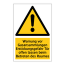 Warnung vor Gasansammlungen Erstickungsgefahr Tür offen lassen beim Betreten des Raumes